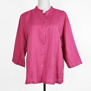 Eileen Fisher Large Irish Linen 3/4 Sleeve Pink Button Up